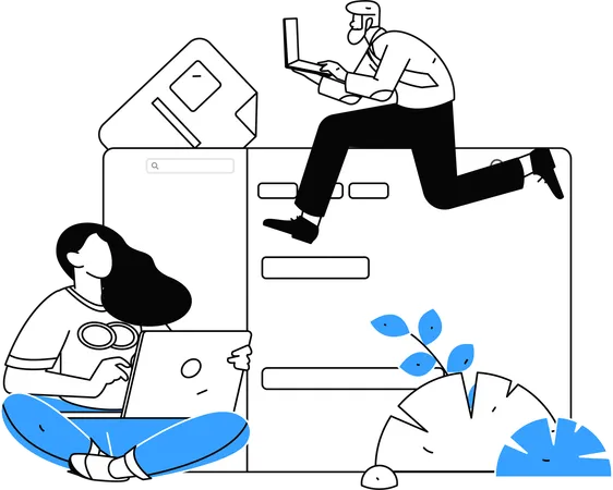 Employees working on laptop  Illustration