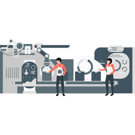 Employees working on machinery equipment  Illustration