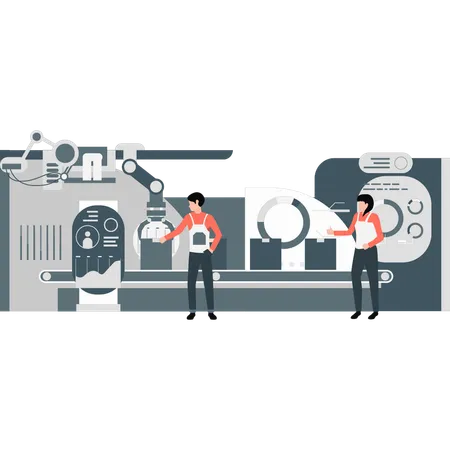 Employees working on machinery equipment  Illustration