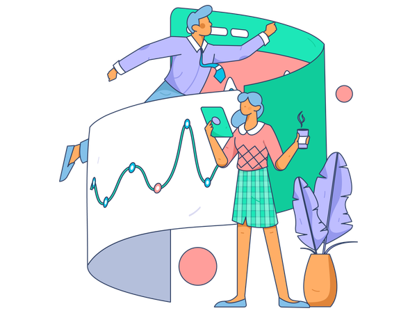 Employees working on market research  Illustration
