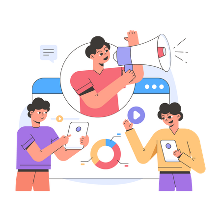 Employees working on marketing  Illustration