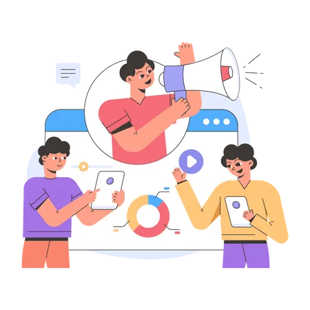 Employees working on marketing  Illustration