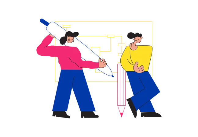 Employees working on marketing project  イラスト