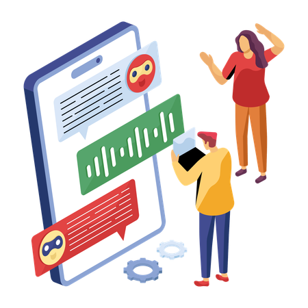 Employees working on online chats  Illustration