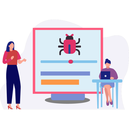 Employees working on online virus  Illustration