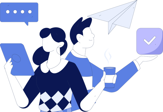 Employees working on opened mails  Illustration