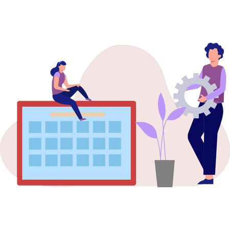 Employees working on operational settings  Illustration