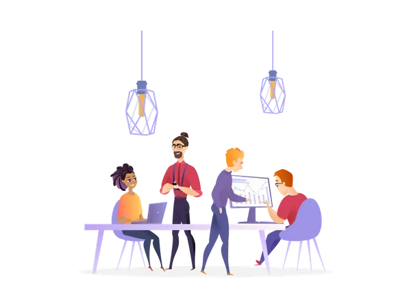 Employees working on project Illustration