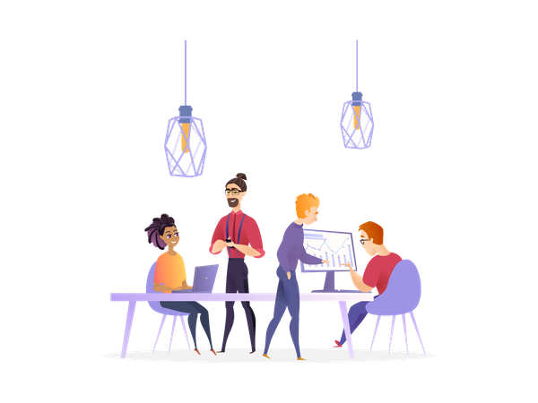 Employees working on project  Illustration