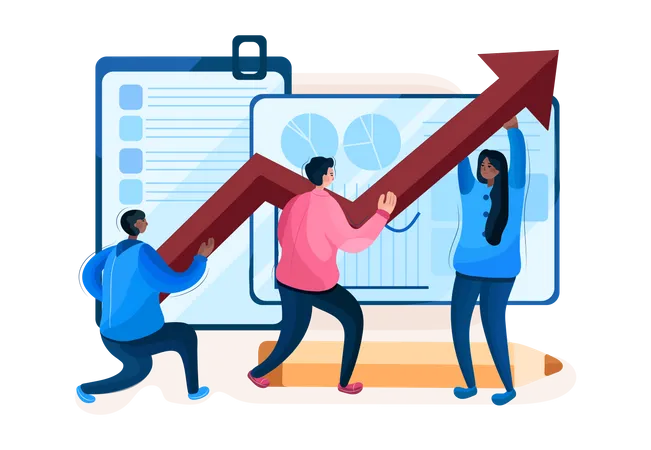 Employees working on sales growth Illustration