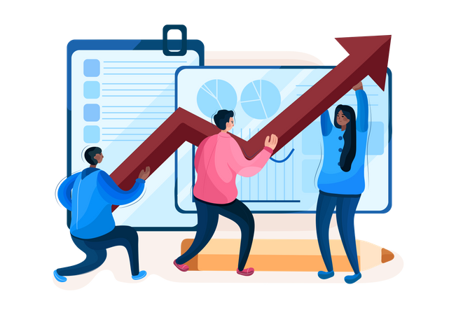 Employees working on sales growth  Illustration