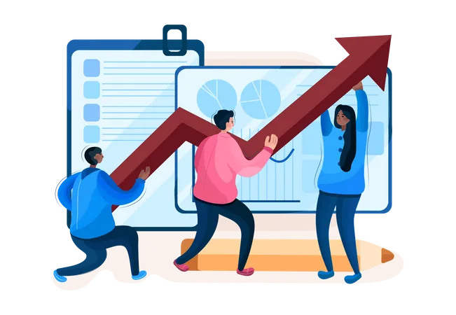 Employees working on sales growth  Illustration