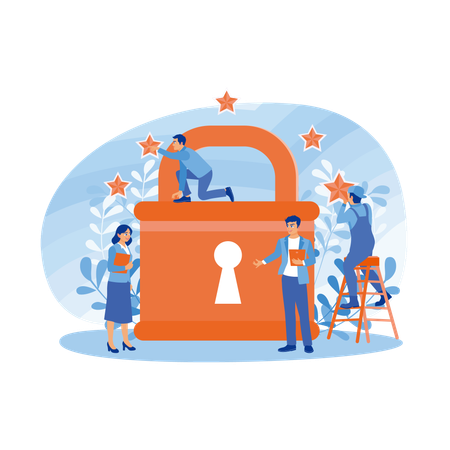 Employees working on security measures  Illustration