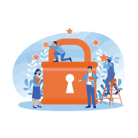 Employees working on security measures  Illustration