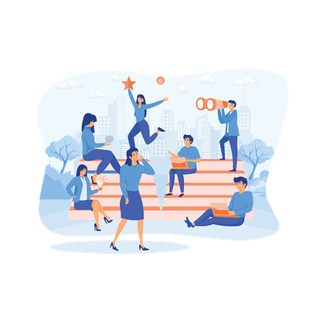 Employees working on self development goals  Illustration