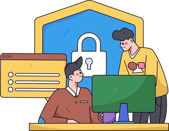 Employees working on system password  Illustration