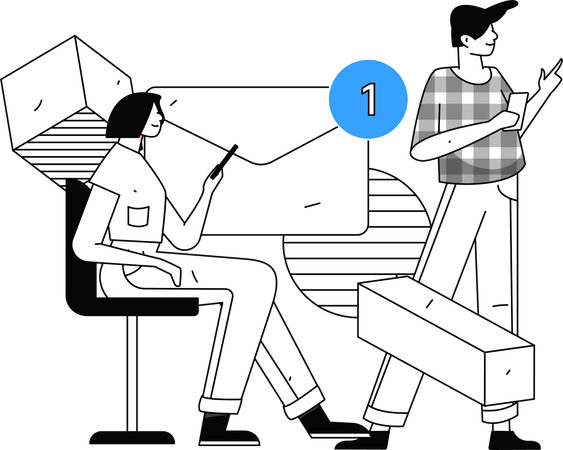 Employees working on user emails responses  Illustration