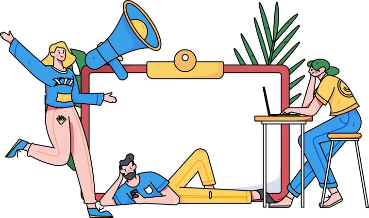 Employees working on user emails responses  Illustration