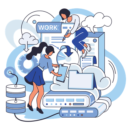 Employees working online Illustration
