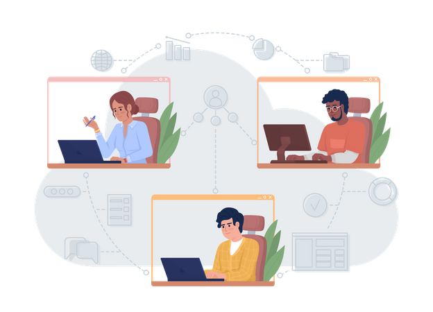 Employees working remotely from home  Illustration