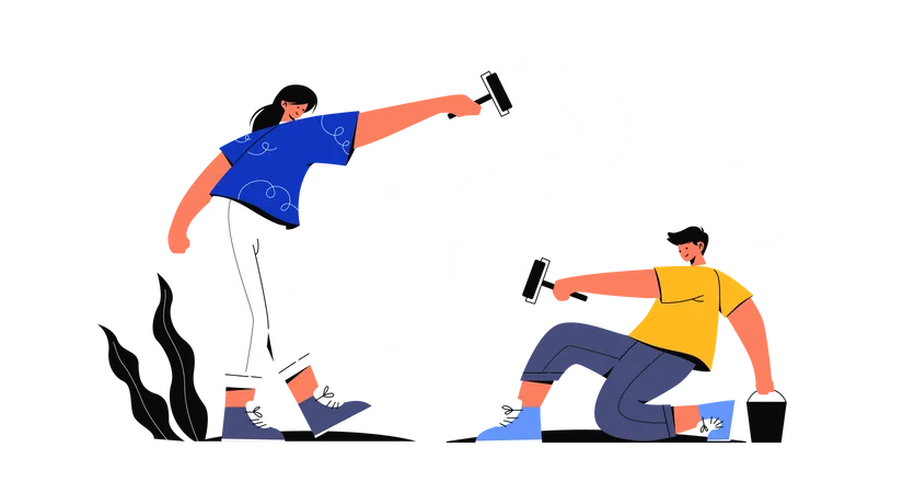 Employees working together Illustration