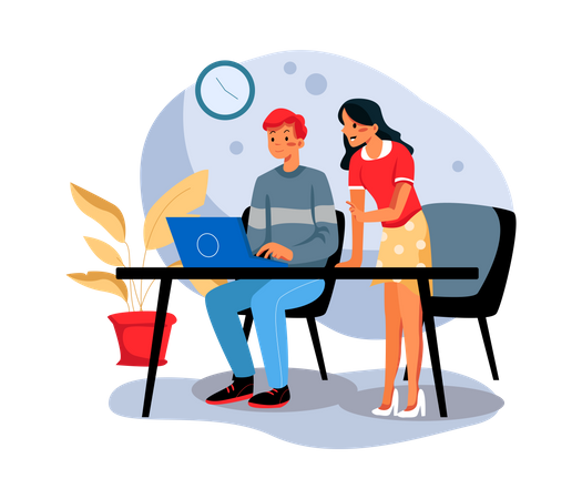 Employees working together  Illustration