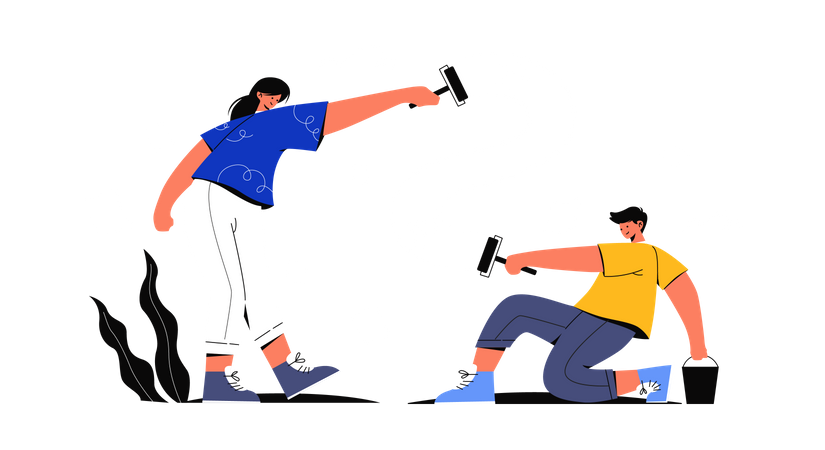 Employees working together  Illustration