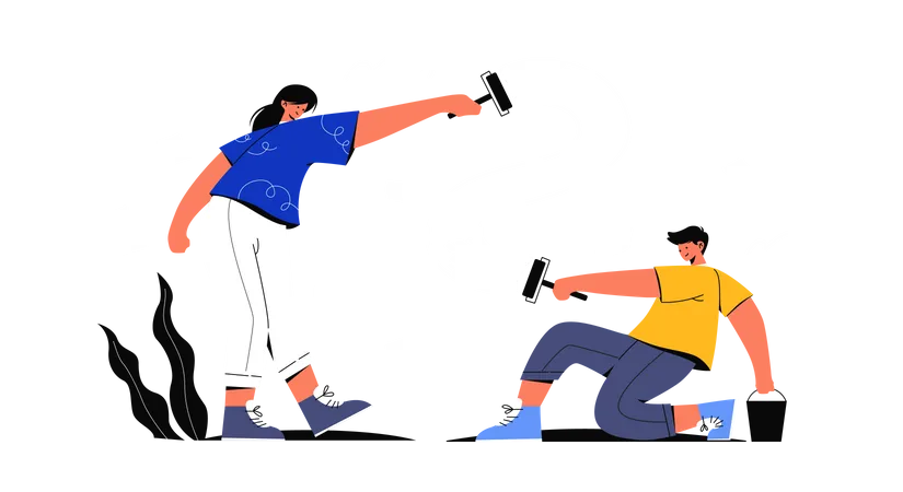 Employees working together  Illustration