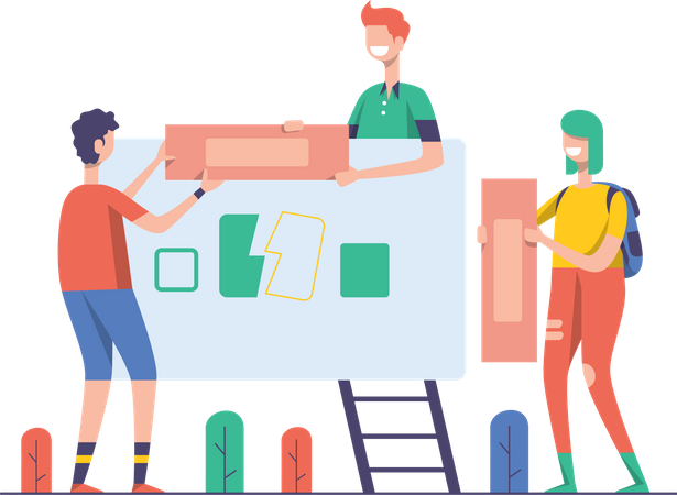 Employees working together  Illustration