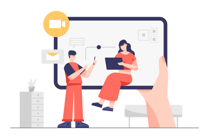 Employees working together remotely Illustration