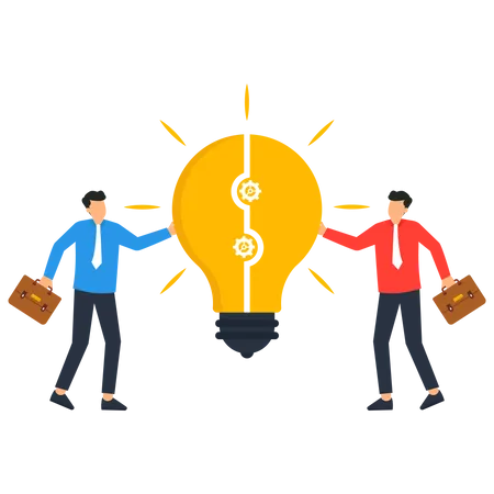 Teamwork Or Partnership For Business Success Innovation Or Creativity To Solve Problems Brainstorm Or Connect Idea Concept Businessman Team Members Partner Connect Lightbulb Jigsaw Puzzle Together Illustration