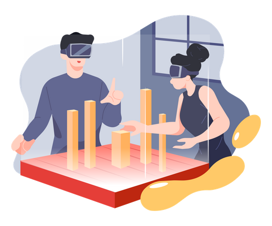 Employees working using Virtual Technology Illustration