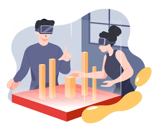 Employees working using Virtual Technology Illustration