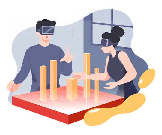 Employees working using Virtual Technology  Illustration