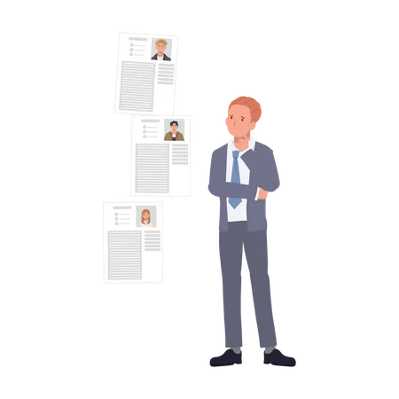 Employer Contemplating Job Application Review  Illustration