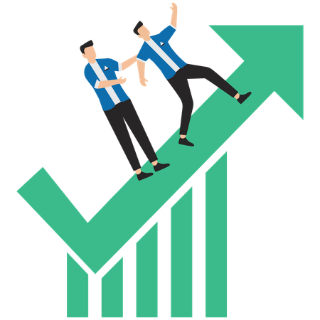 Employer pushing employee to step up rising graph  Illustration