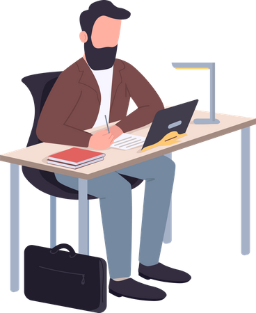 Employer taking notes while online meeting  Illustration