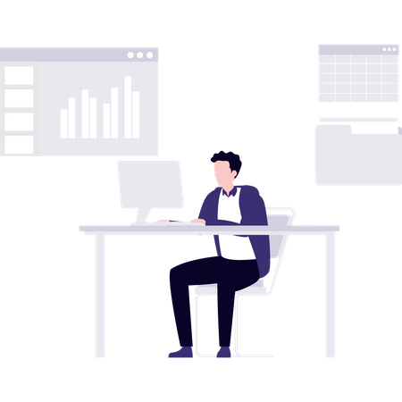 Employer working on data analysis  Illustration