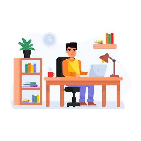 A Workplace With Employee And Table Flat Illustration Illustration