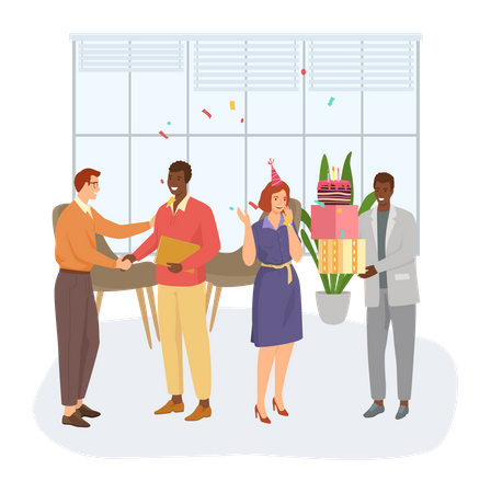 Employés célébrant leur anniversaire  Illustration