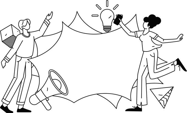 Les employés communiquent sur les publicités  Illustration