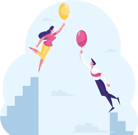 Les employés d'entreprise, hommes et femmes, réussissent  Illustration