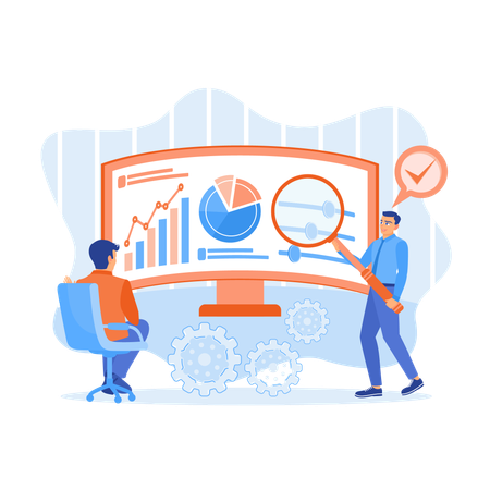 Les employés de bureau analysent les données statistiques  Illustration