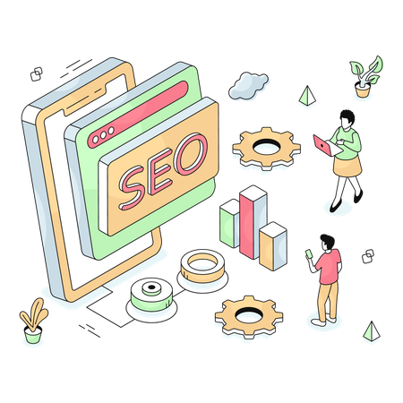 Employés d'entreprise travaillant sur un site Web SEO  Illustration