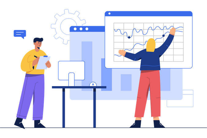 Employés discutant de la présentation  Illustration