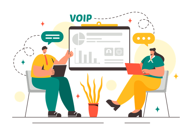 Des employés discutent des avis VOIP fournis par les utilisateurs  Illustration