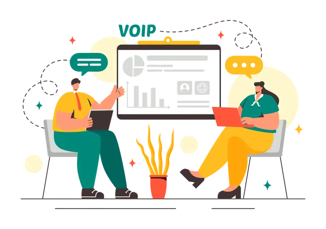 Des employés discutent des avis VOIP fournis par les utilisateurs  Illustration