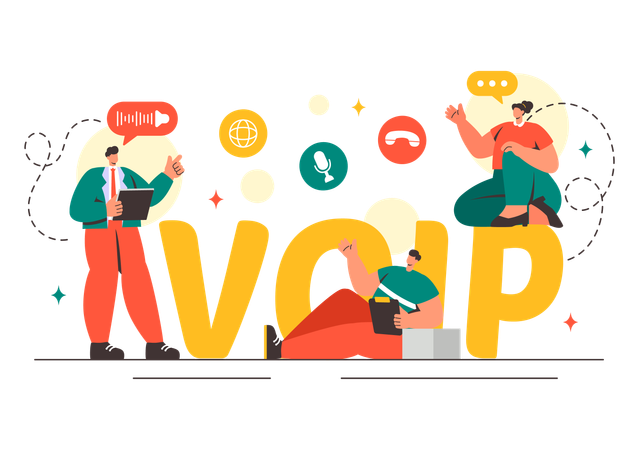 Des employés discutent du concept VOIP  Illustration