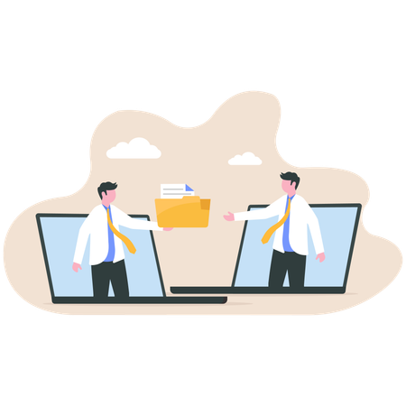Employés effectuant un transfert de fichiers  Illustration