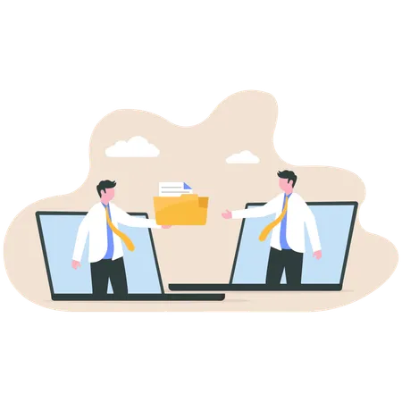 Employés effectuant un transfert de fichiers  Illustration